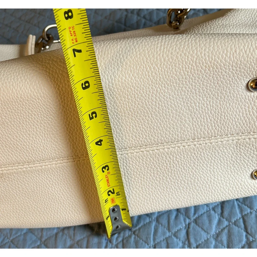 Lulu Guiness Purse Satchell White Top Handle Zip Close Pockets Silver Accents
